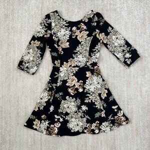 ASOS Stradivarius Black Floral Boho Summer Cocktail Mini Dress S